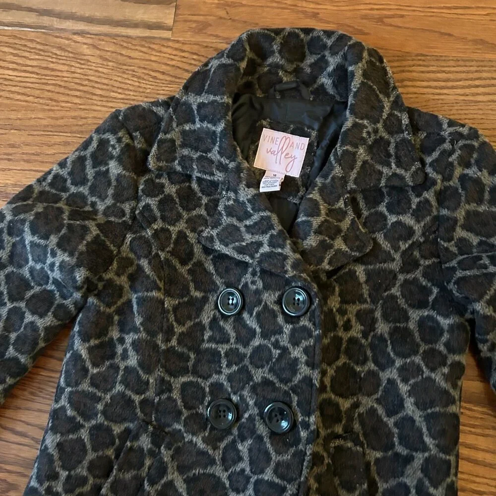 NWOT Vine and Valley Girls Size 16 Leopard Print Pea Coat NEVER WORN